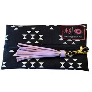 Makeup Junkie Black and White Bag with Purple Tassle